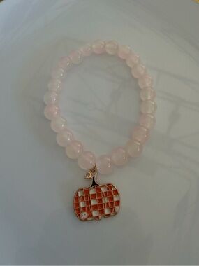 Rose Bead Pumpkin Charm Bracelet Handmade Fall Novelty Jewelry